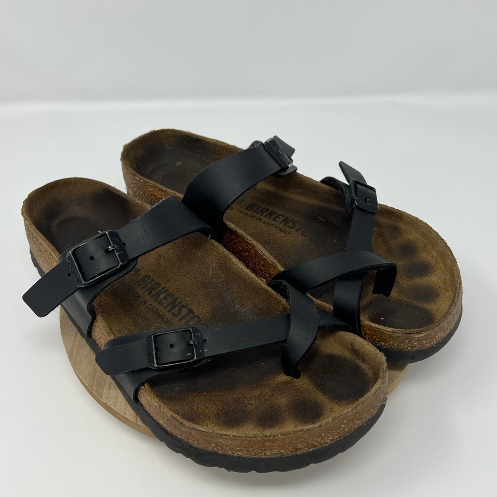 Birkenstock Mirayi Black Two-Strap Suede Footbed Sandals